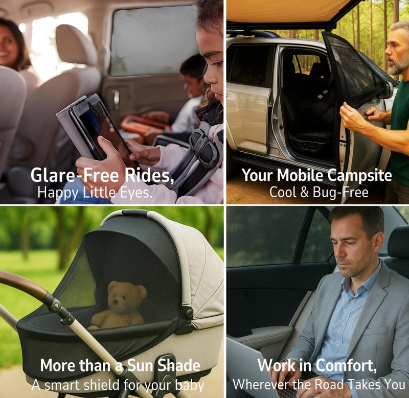 Qualizzi ML/Car Window Sun Shades (12 Sizes) for Large Cars & SUVs - Heat-Blocking Mesh Screens to Protect Back Seat from Sun, UV & Bugs, Cooler Travel for Kids, 2-Pack by Qualizzi - Image 5